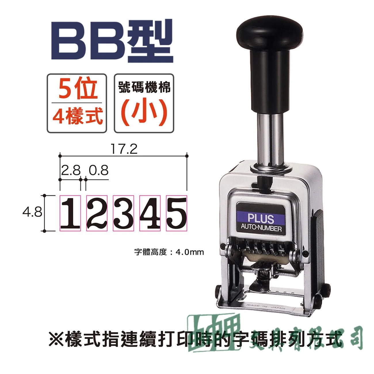 PLUS BB型 5位數/4樣式號碼機