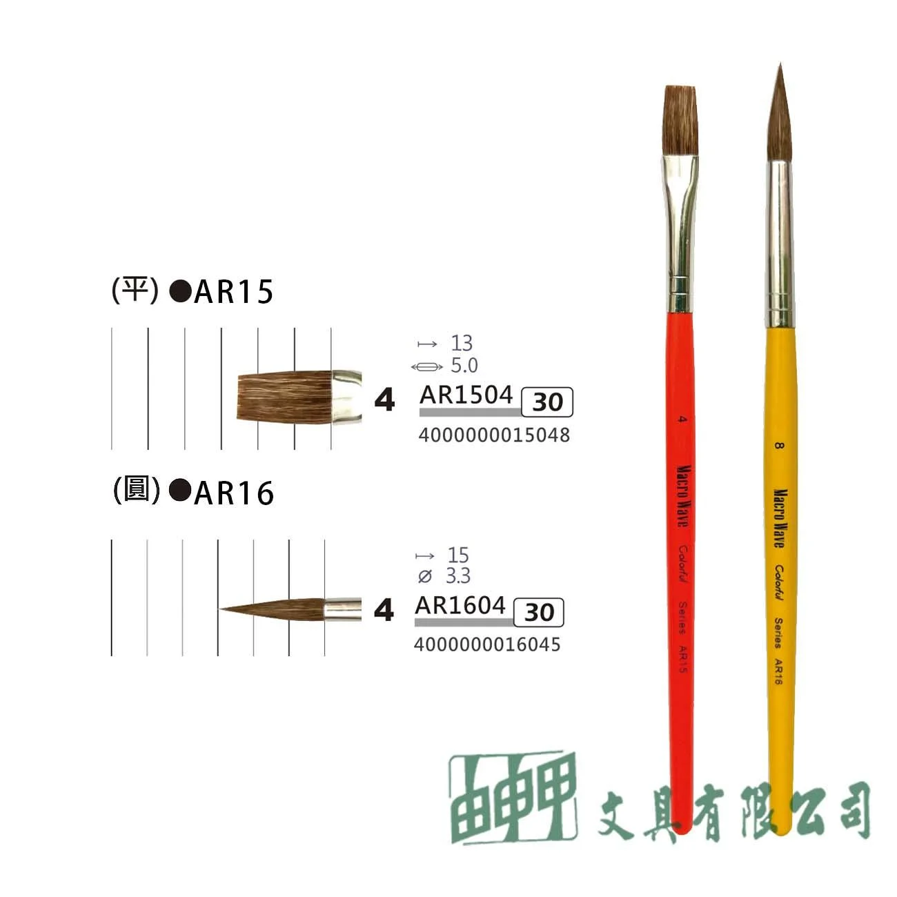 普思 AR1504/1604 Macro Wave羊毛水彩筆 平頭/圓頭-4號 