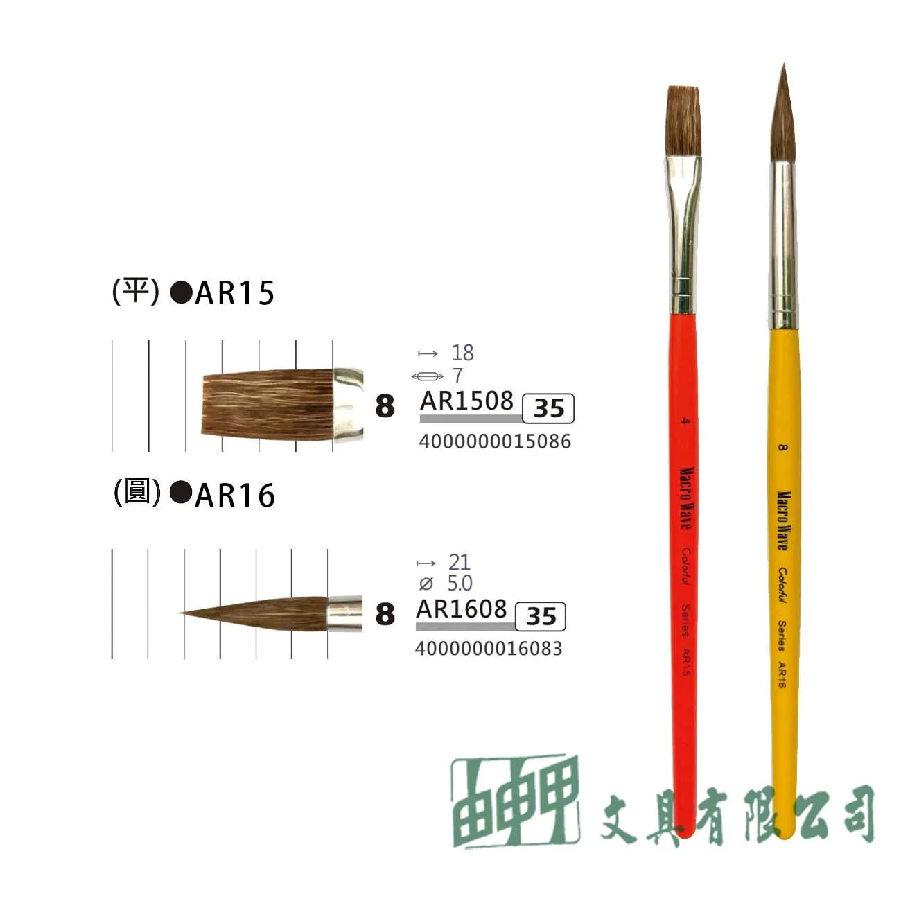 普思 AR1508/1608 Macro Wave羊毛水彩筆 平頭/圓頭-8號 